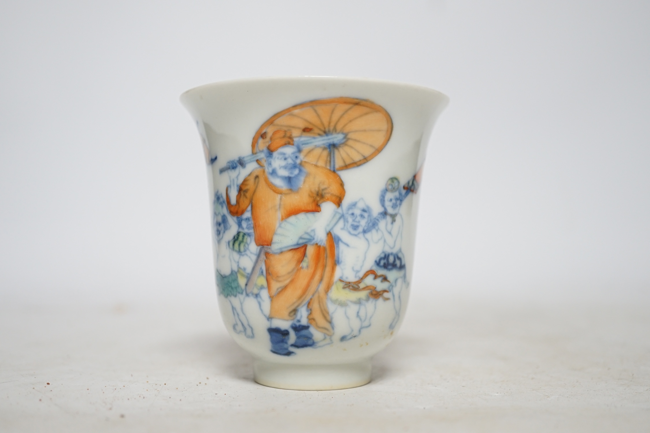 A Chinese underglaze copper red beaker, 9cm